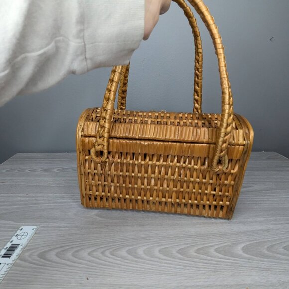 Vintage 70s Wicker & Wood Handbag - Picture 4 of 14